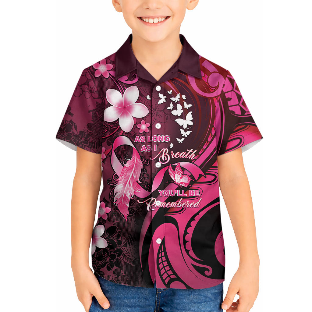 Personalised Memorial Breast Cancer Support Hawaiian Shirt Plumeria Floral Tribal Pattern