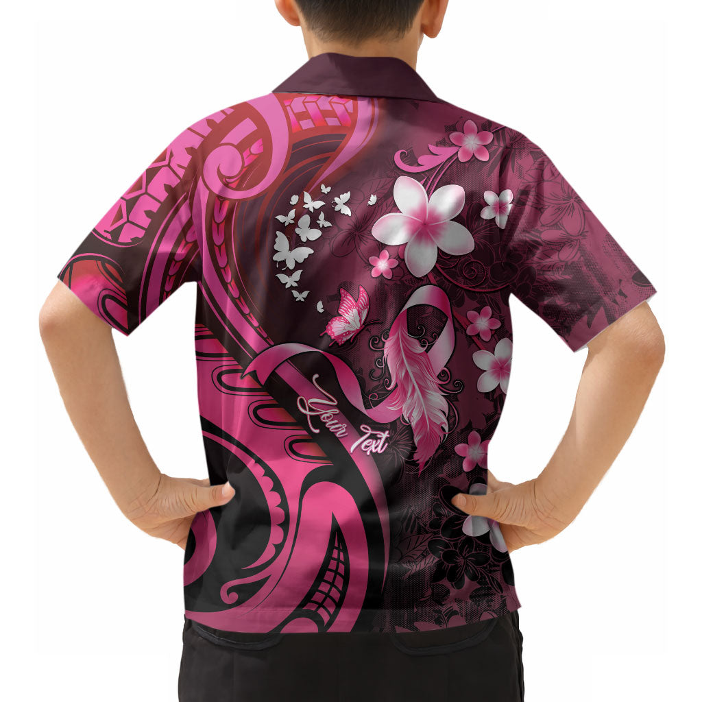 Personalised Memorial Breast Cancer Support Hawaiian Shirt Plumeria Floral Tribal Pattern