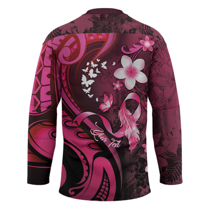 Personalised Memorial Breast Cancer Support Hockey Jersey Plumeria Floral Tribal Pattern