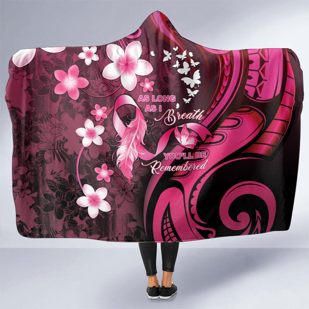 Memorial Breast Cancer Support Hooded Blanket Plumeria Floral Tribal Pattern