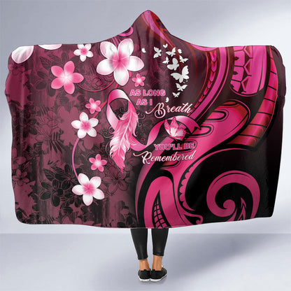 Memorial Breast Cancer Support Hooded Blanket Plumeria Floral Tribal Pattern