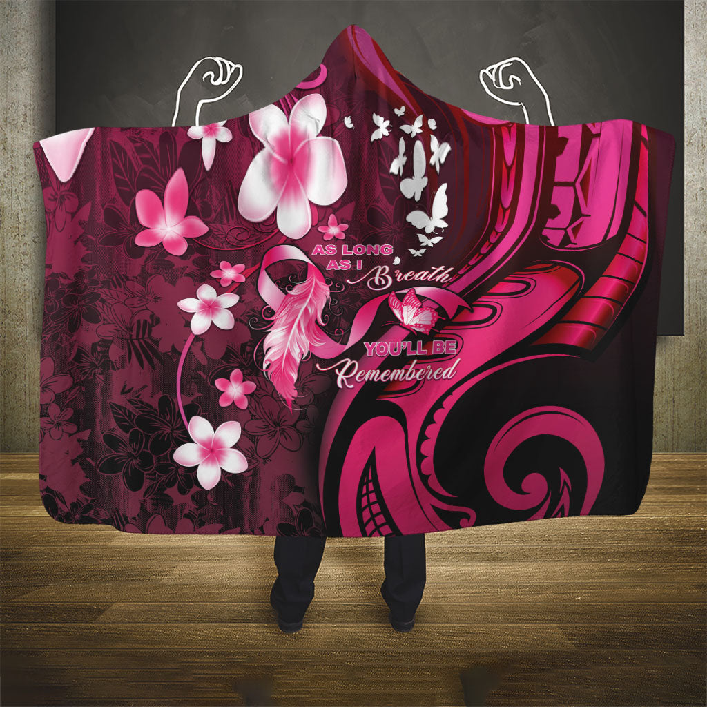 Memorial Breast Cancer Support Hooded Blanket Plumeria Floral Tribal Pattern