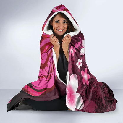 Memorial Breast Cancer Support Hooded Blanket Plumeria Floral Tribal Pattern