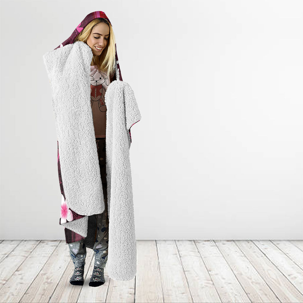 Memorial Breast Cancer Support Hooded Blanket Plumeria Floral Tribal Pattern