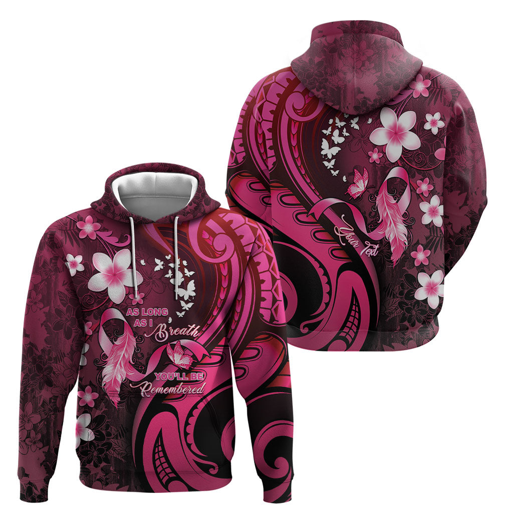 Personalised Memorial Breast Cancer Support Hoodie Plumeria Floral Tribal Pattern