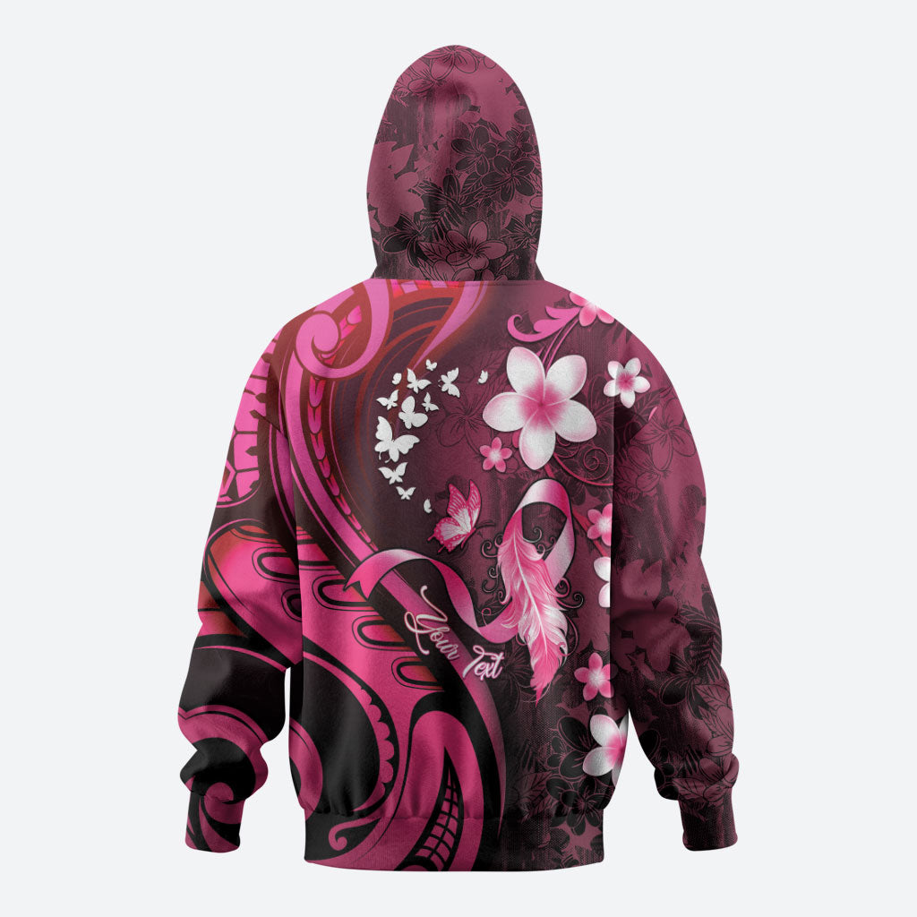 Personalised Memorial Breast Cancer Support Hoodie Plumeria Floral Tribal Pattern