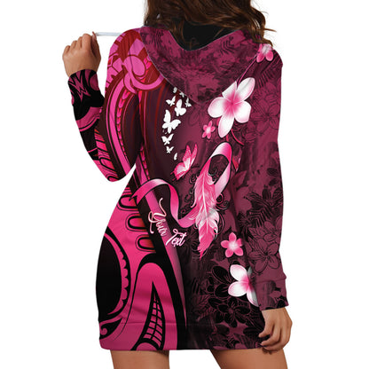 Personalised Memorial Breast Cancer Support Hoodie Dress Plumeria Floral Tribal Pattern