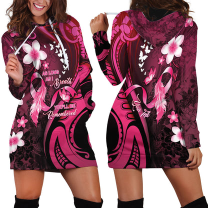 Personalised Memorial Breast Cancer Support Hoodie Dress Plumeria Floral Tribal Pattern