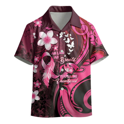 Personalised Memorial Breast Cancer Support Kid Hawaiian Shirt Plumeria Floral Tribal Pattern