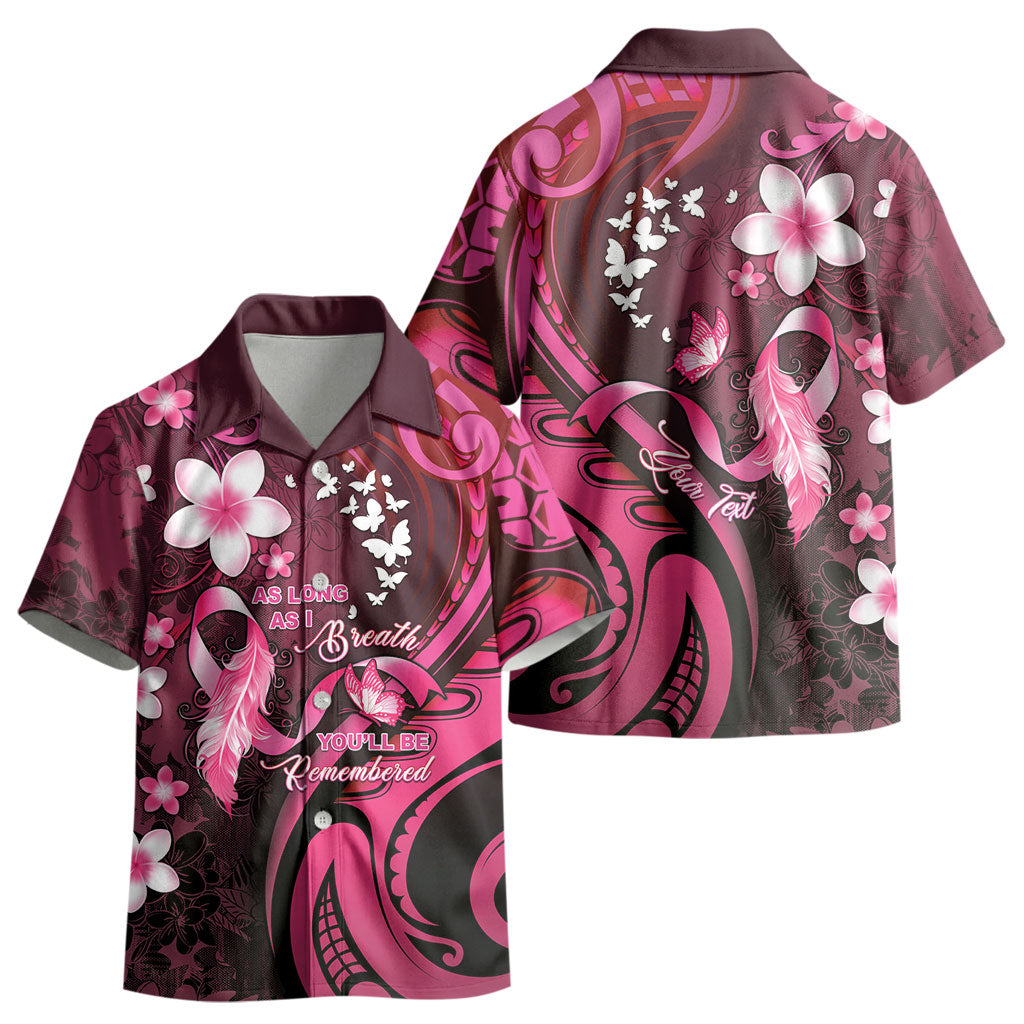 Personalised Memorial Breast Cancer Support Kid Hawaiian Shirt Plumeria Floral Tribal Pattern