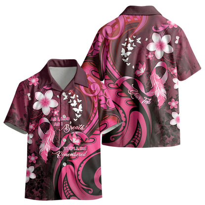 Personalised Memorial Breast Cancer Support Kid Hawaiian Shirt Plumeria Floral Tribal Pattern