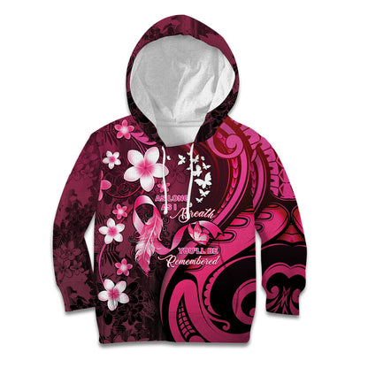 Personalised Memorial Breast Cancer Support Kid Hoodie Plumeria Floral Tribal Pattern