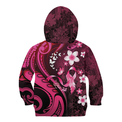 Personalised Memorial Breast Cancer Support Kid Hoodie Plumeria Floral Tribal Pattern
