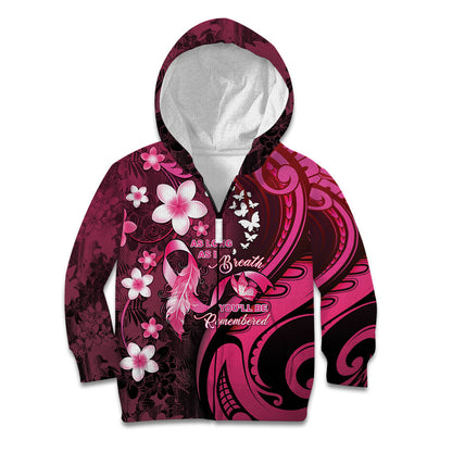 Personalised Memorial Breast Cancer Support Kid Hoodie Plumeria Floral Tribal Pattern
