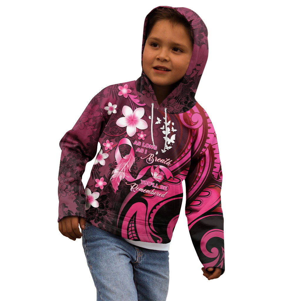 Personalised Memorial Breast Cancer Support Kid Hoodie Plumeria Floral Tribal Pattern