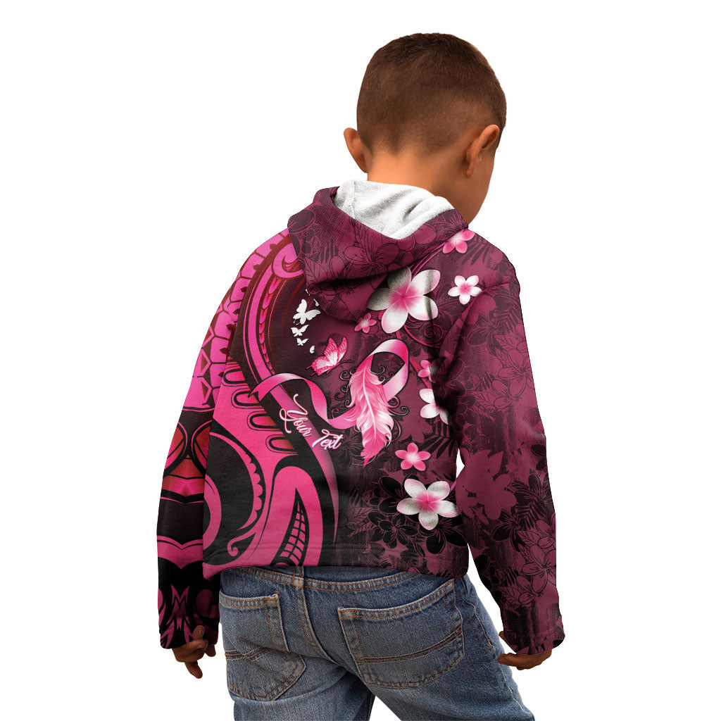 Personalised Memorial Breast Cancer Support Kid Hoodie Plumeria Floral Tribal Pattern