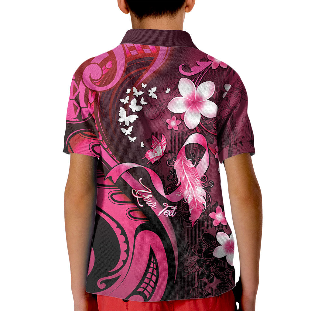 Personalised Memorial Breast Cancer Support Kid Polo Shirt Plumeria Floral Tribal Pattern