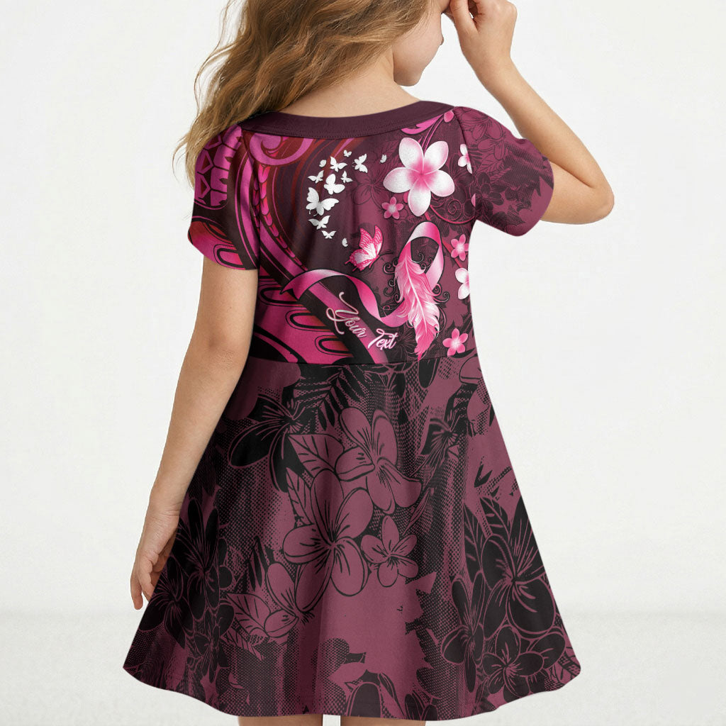 Personalised Memorial Breast Cancer Support Kid Short Sleeve Dress Plumeria Floral Tribal Pattern