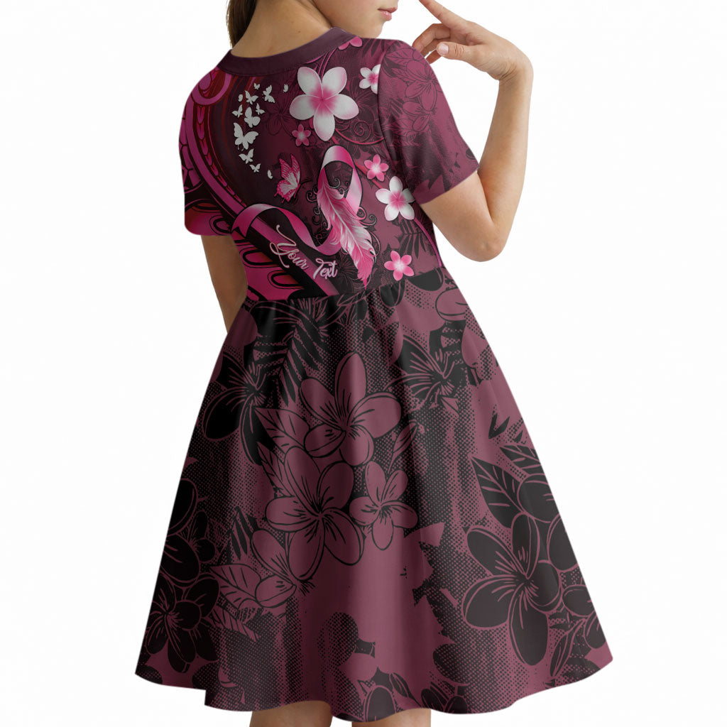 Personalised Memorial Breast Cancer Support Kid Short Sleeve Dress Plumeria Floral Tribal Pattern