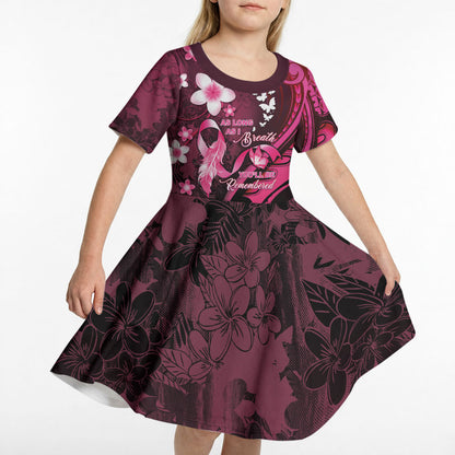 Personalised Memorial Breast Cancer Support Kid Short Sleeve Dress Plumeria Floral Tribal Pattern