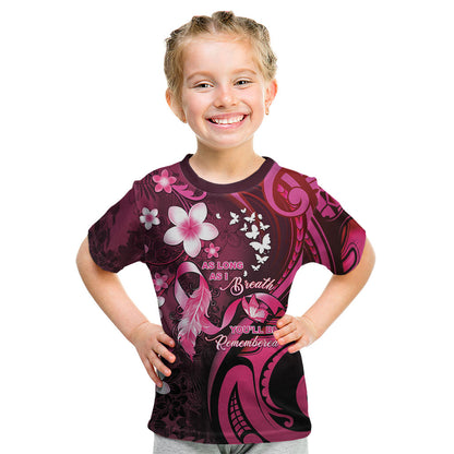 Personalised Memorial Breast Cancer Support Kid T Shirt Plumeria Floral Tribal Pattern