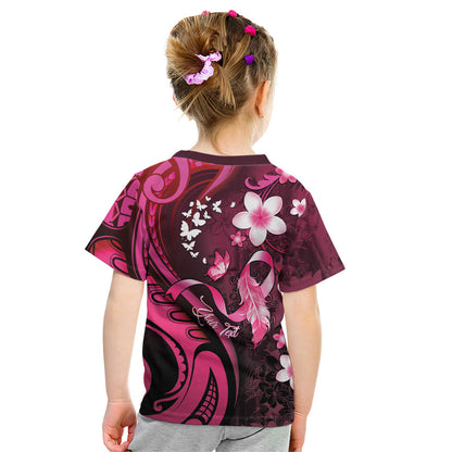 Personalised Memorial Breast Cancer Support Kid T Shirt Plumeria Floral Tribal Pattern