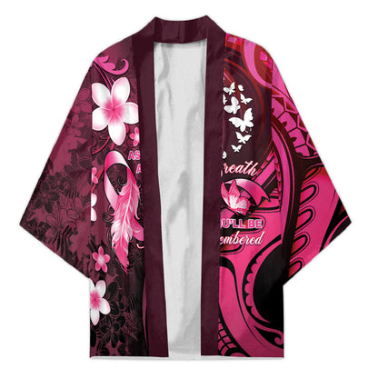 Personalised Memorial Breast Cancer Support Kimono Plumeria Floral Tribal Pattern