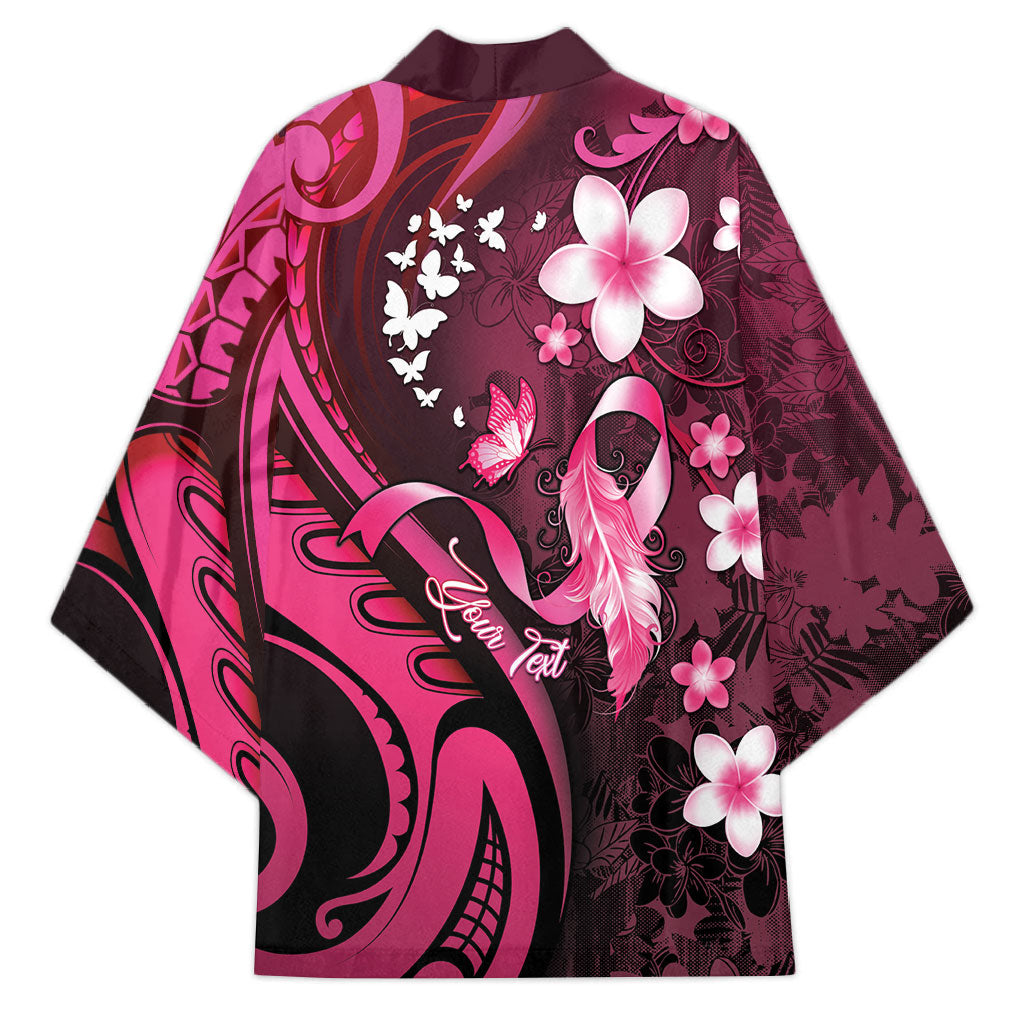 Personalised Memorial Breast Cancer Support Kimono Plumeria Floral Tribal Pattern