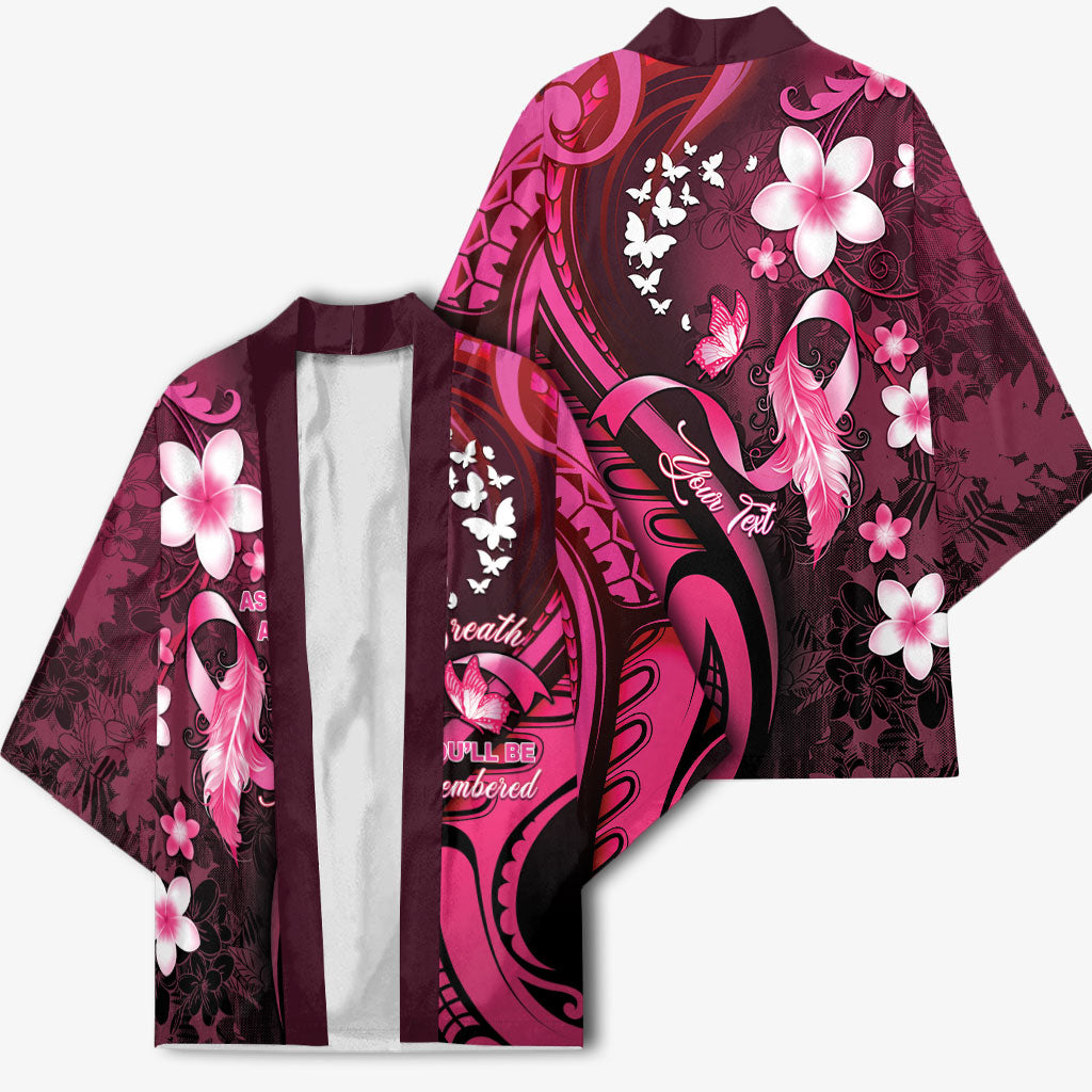 Personalised Memorial Breast Cancer Support Kimono Plumeria Floral Tribal Pattern