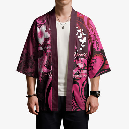 Personalised Memorial Breast Cancer Support Kimono Plumeria Floral Tribal Pattern