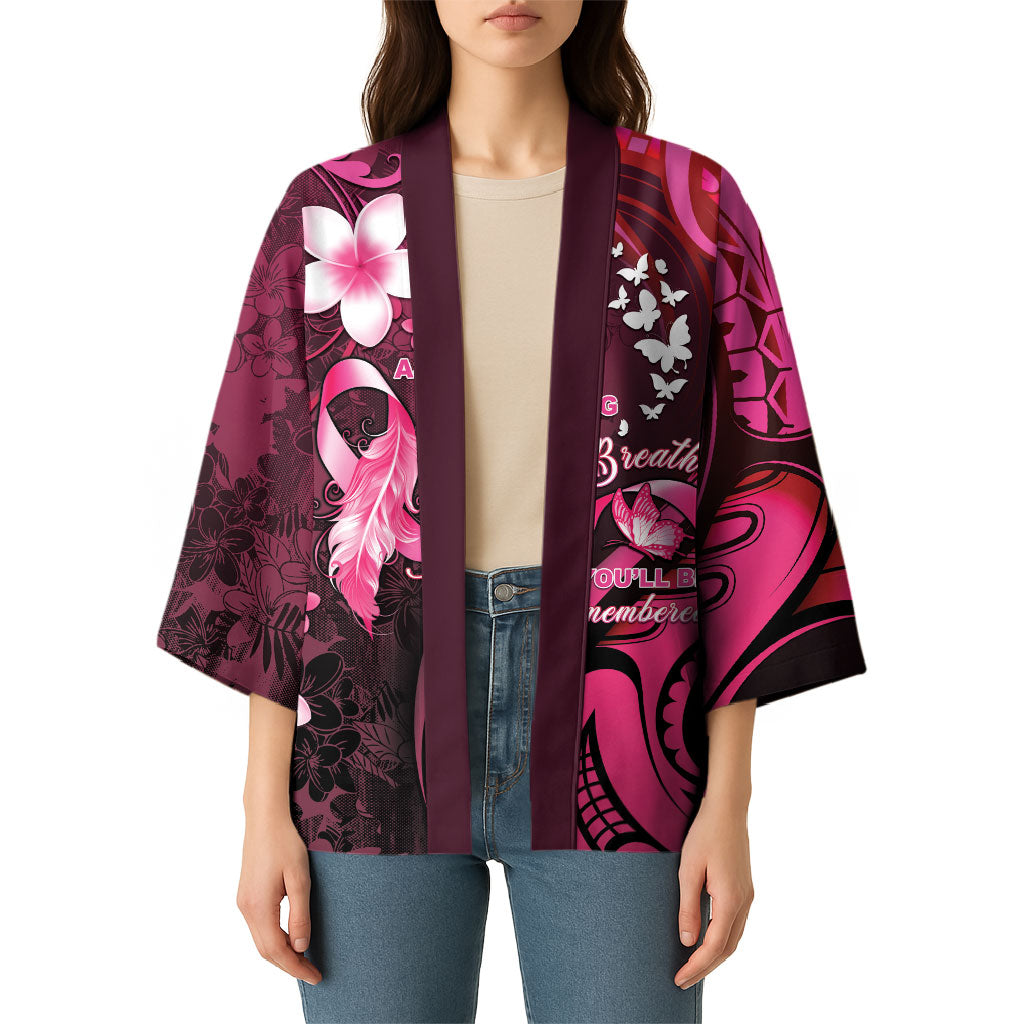 Personalised Memorial Breast Cancer Support Kimono Plumeria Floral Tribal Pattern