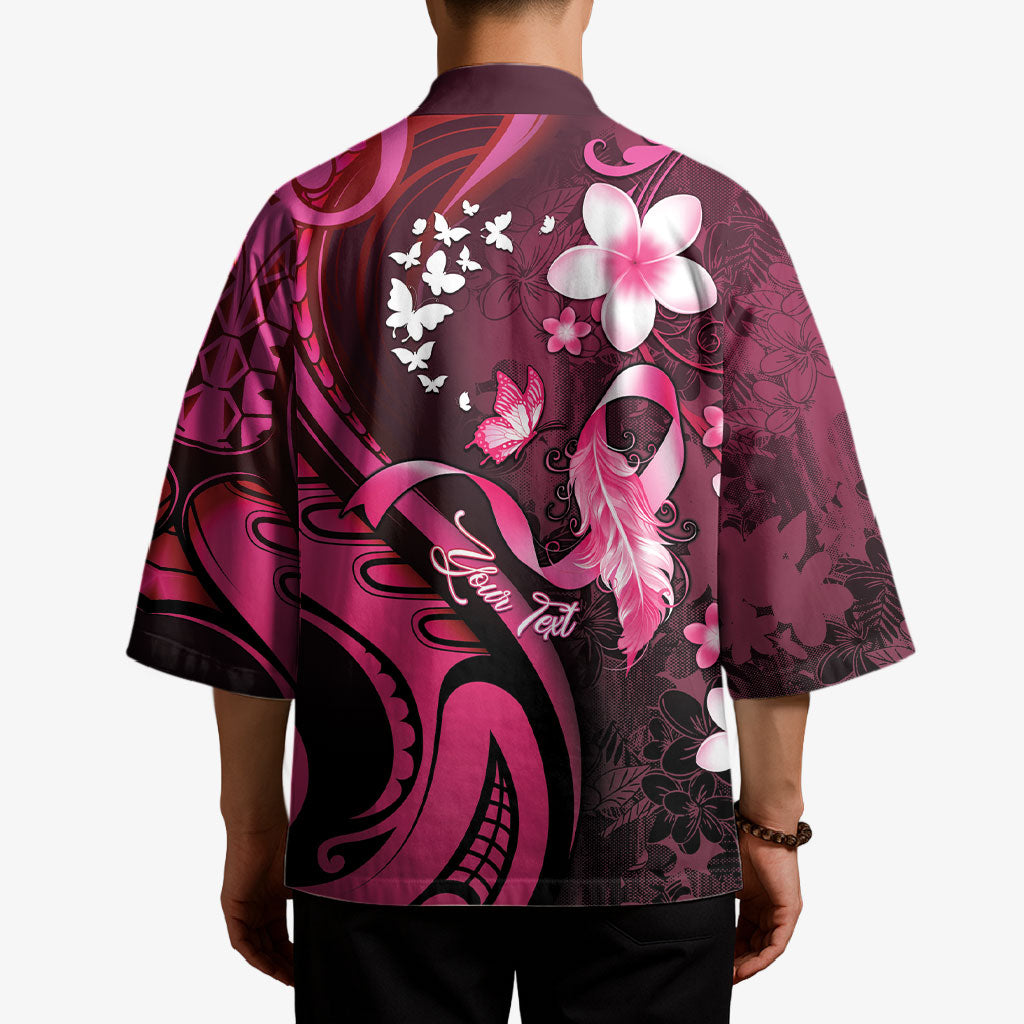 Personalised Memorial Breast Cancer Support Kimono Plumeria Floral Tribal Pattern