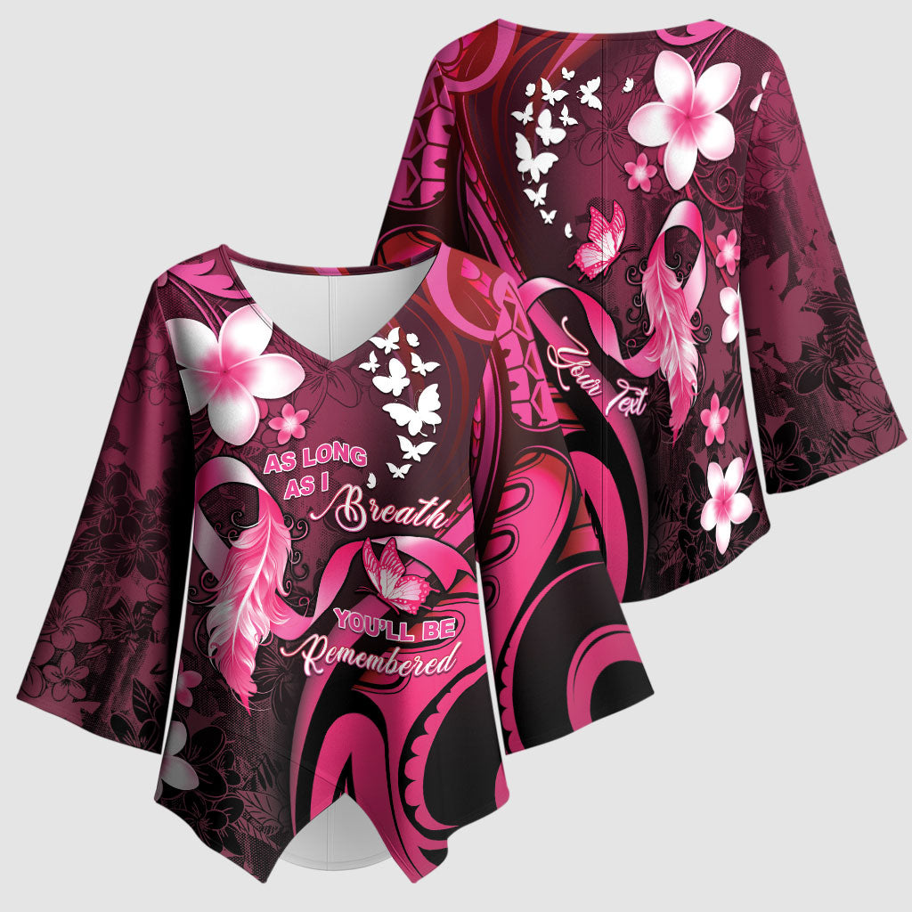 Personalised Memorial Breast Cancer Support Kimono Sleeve Blouse Plumeria Floral Tribal Pattern