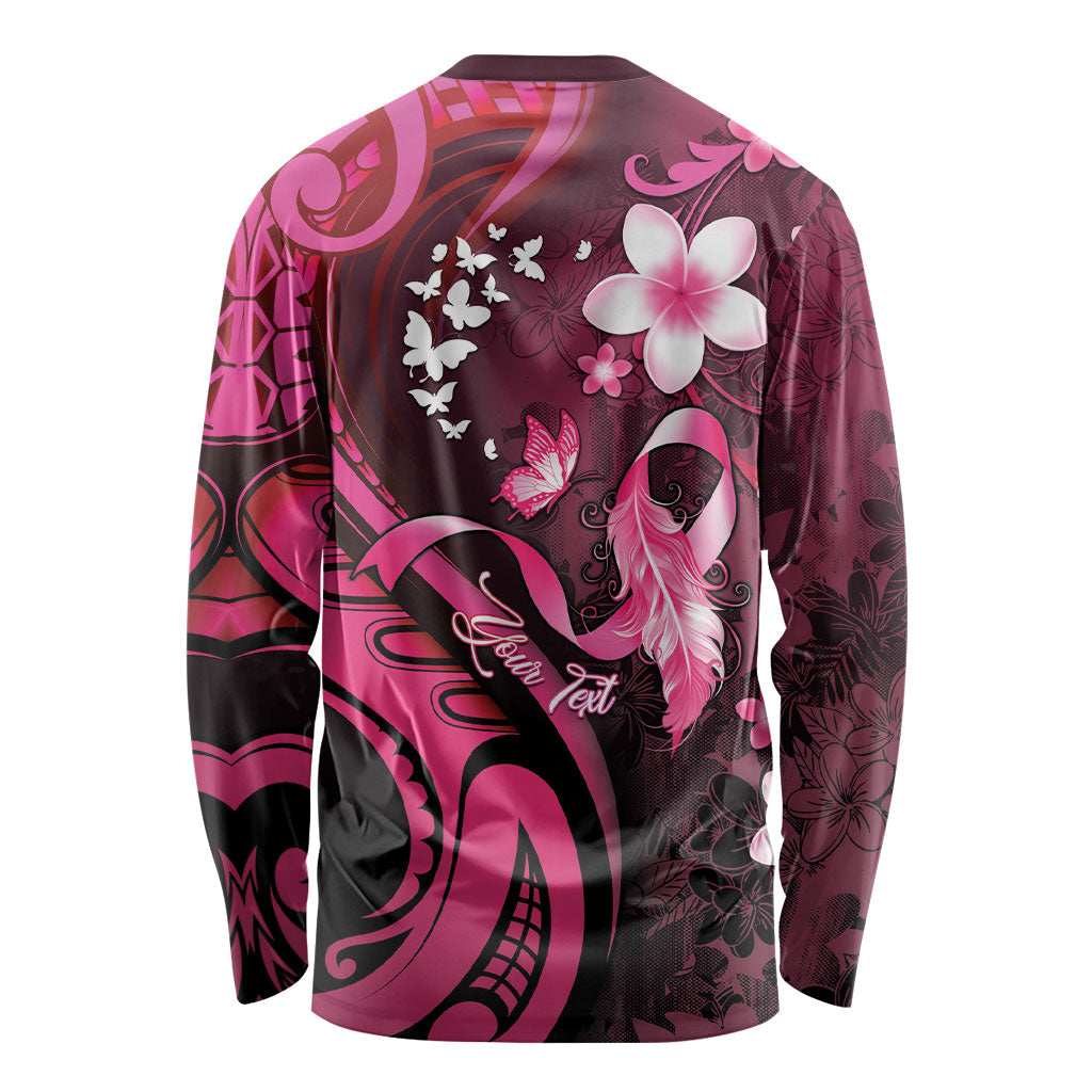 Personalised Memorial Breast Cancer Support Long Sleeve Shirt Plumeria Floral Tribal Pattern