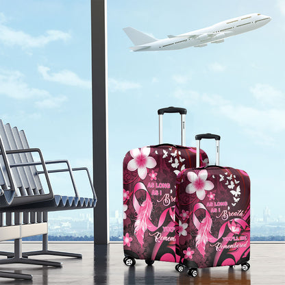 Memorial Breast Cancer Support Luggage Cover Plumeria Floral Tribal Pattern