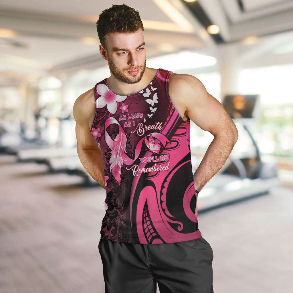 Personalised Memorial Breast Cancer Support Men Tank Top Plumeria Floral Tribal Pattern