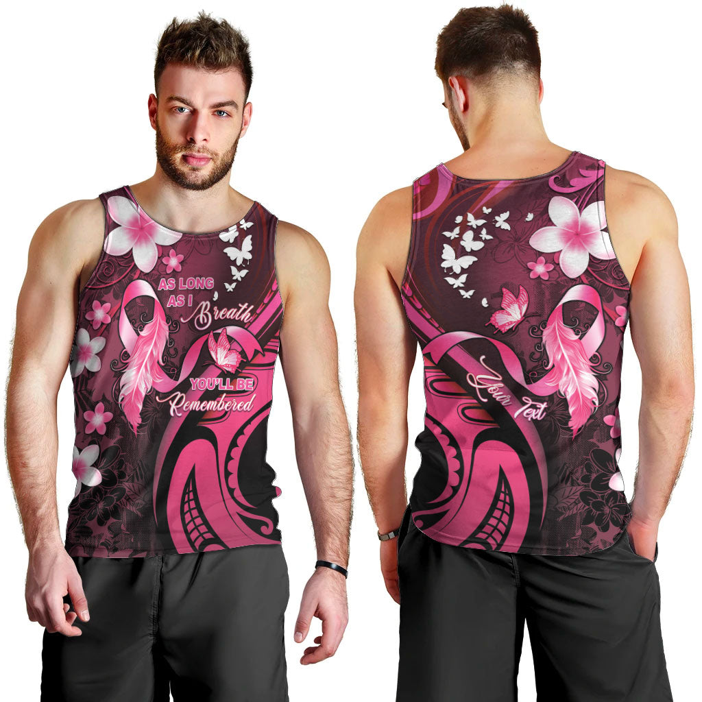 Personalised Memorial Breast Cancer Support Men Tank Top Plumeria Floral Tribal Pattern