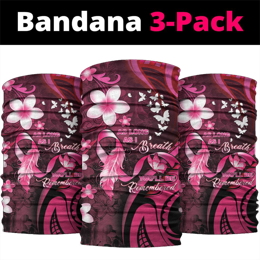 Memorial Breast Cancer Support Neck Gaiter Plumeria Floral Tribal Pattern