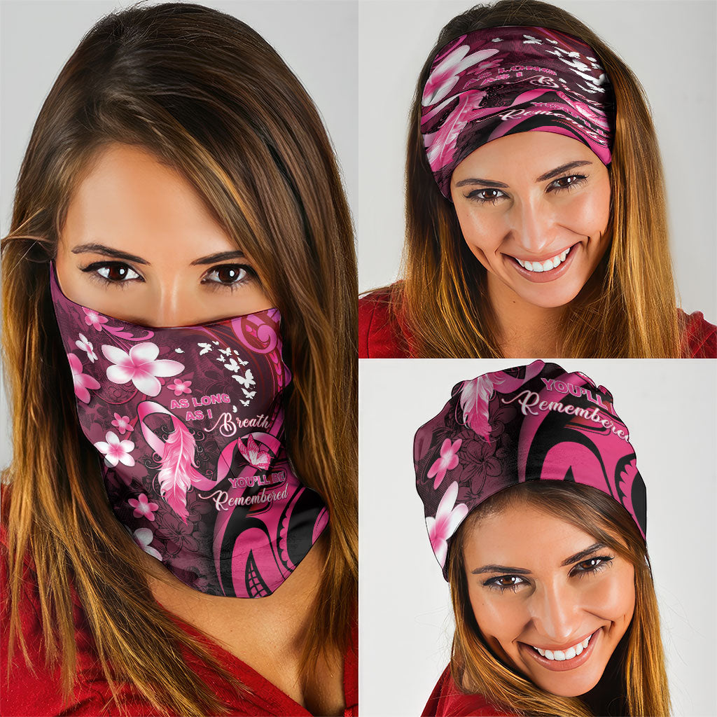 Memorial Breast Cancer Support Neck Gaiter Plumeria Floral Tribal Pattern