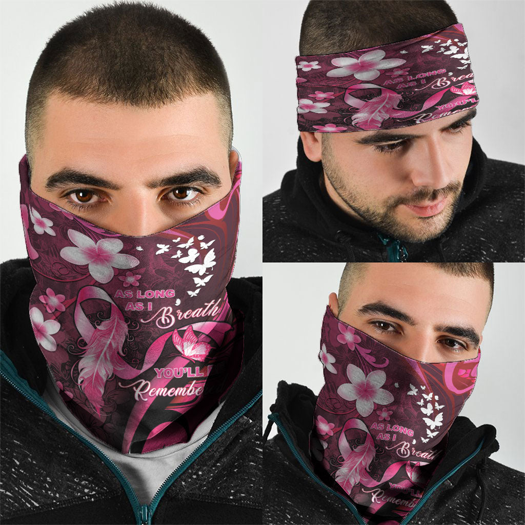 Memorial Breast Cancer Support Neck Gaiter Plumeria Floral Tribal Pattern