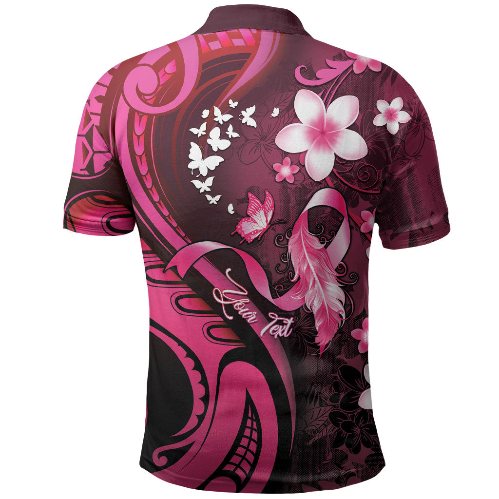 Personalised Memorial Breast Cancer Support Polo Shirt Plumeria Floral Tribal Pattern