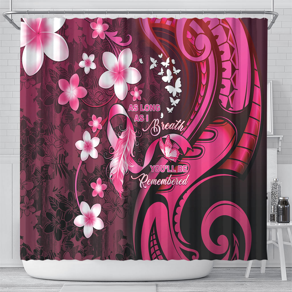 Memorial Breast Cancer Support Shower Curtain Plumeria Floral Tribal Pattern