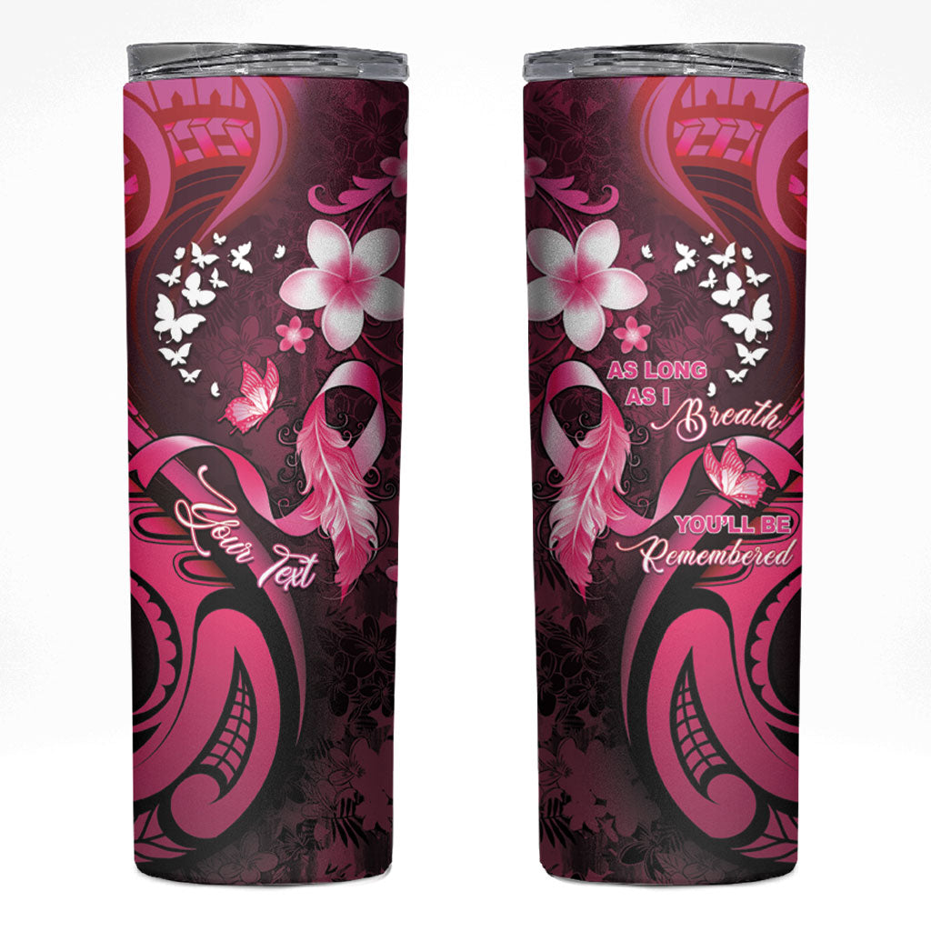 Personalised Memorial Breast Cancer Support Skinny Tumbler Plumeria Floral Tribal Pattern