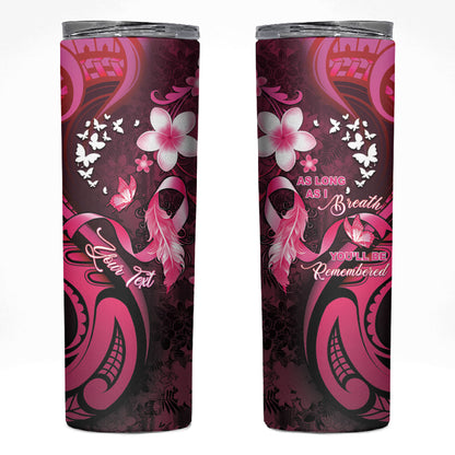 Personalised Memorial Breast Cancer Support Skinny Tumbler Plumeria Floral Tribal Pattern