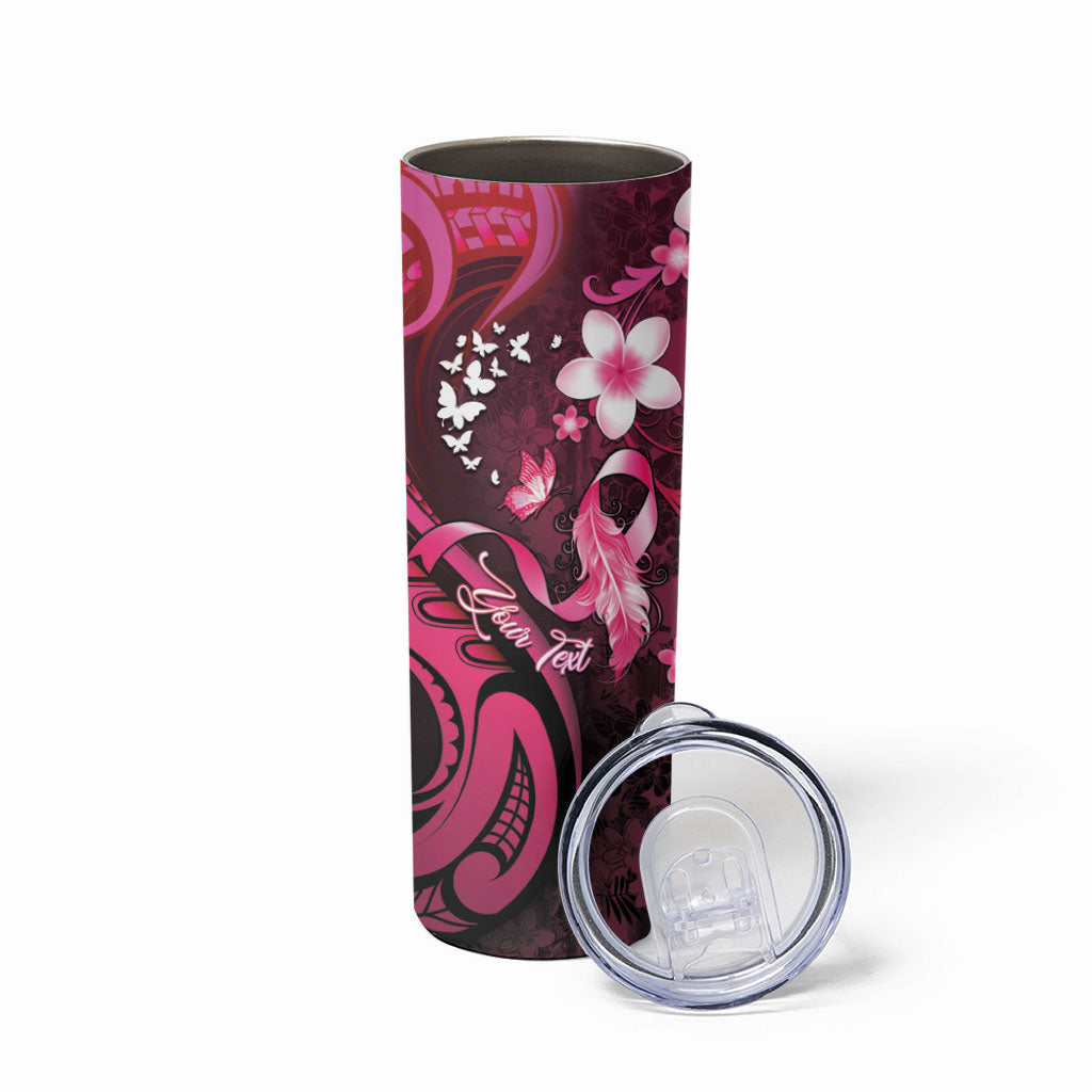 Personalised Memorial Breast Cancer Support Skinny Tumbler Plumeria Floral Tribal Pattern