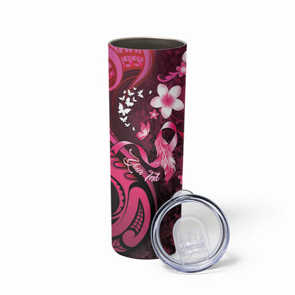 Personalised Memorial Breast Cancer Support Skinny Tumbler Plumeria Floral Tribal Pattern