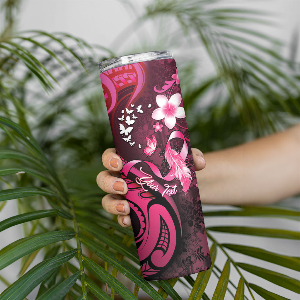 Personalised Memorial Breast Cancer Support Skinny Tumbler Plumeria Floral Tribal Pattern