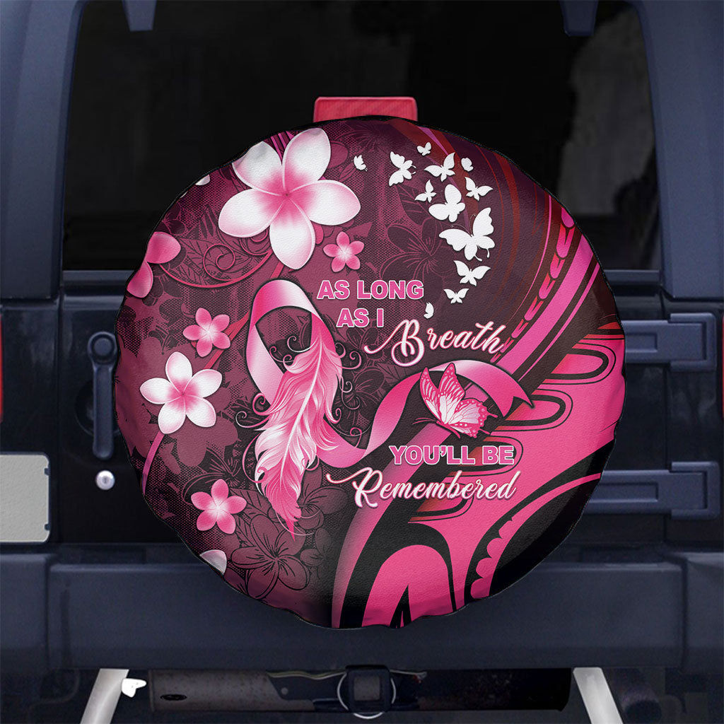 Memorial Breast Cancer Support Spare Tire Cover Plumeria Floral Tribal Pattern