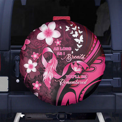 Memorial Breast Cancer Support Spare Tire Cover Plumeria Floral Tribal Pattern