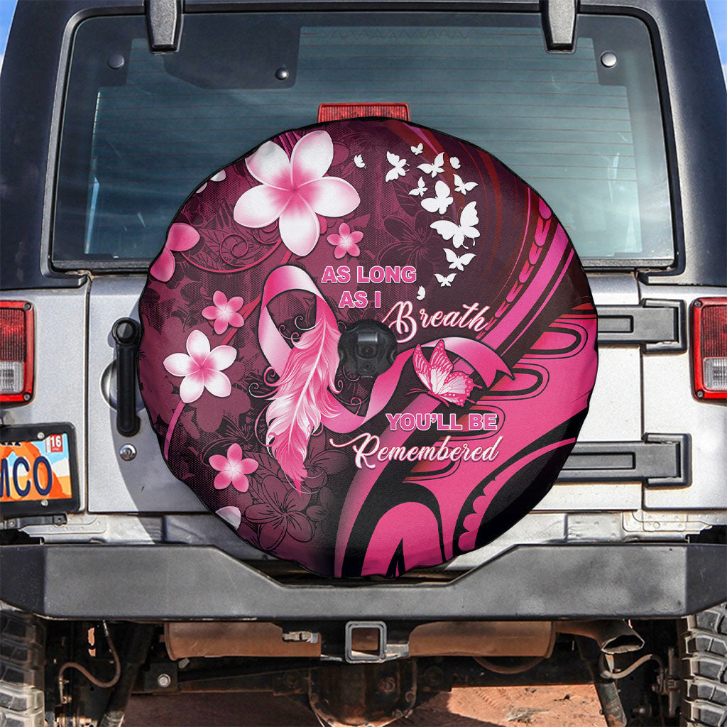 Memorial Breast Cancer Support Spare Tire Cover Plumeria Floral Tribal Pattern
